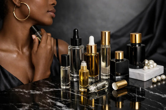 A sleek black and gold unisex perfume oil bottle with a dropper cap featured among the best unisex perfume oils to try.