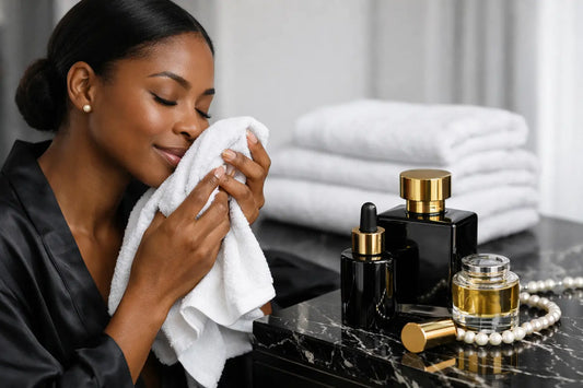 White plush towel emphasizing long lasting fragrance effectiveness for clothes in a durable fabric material