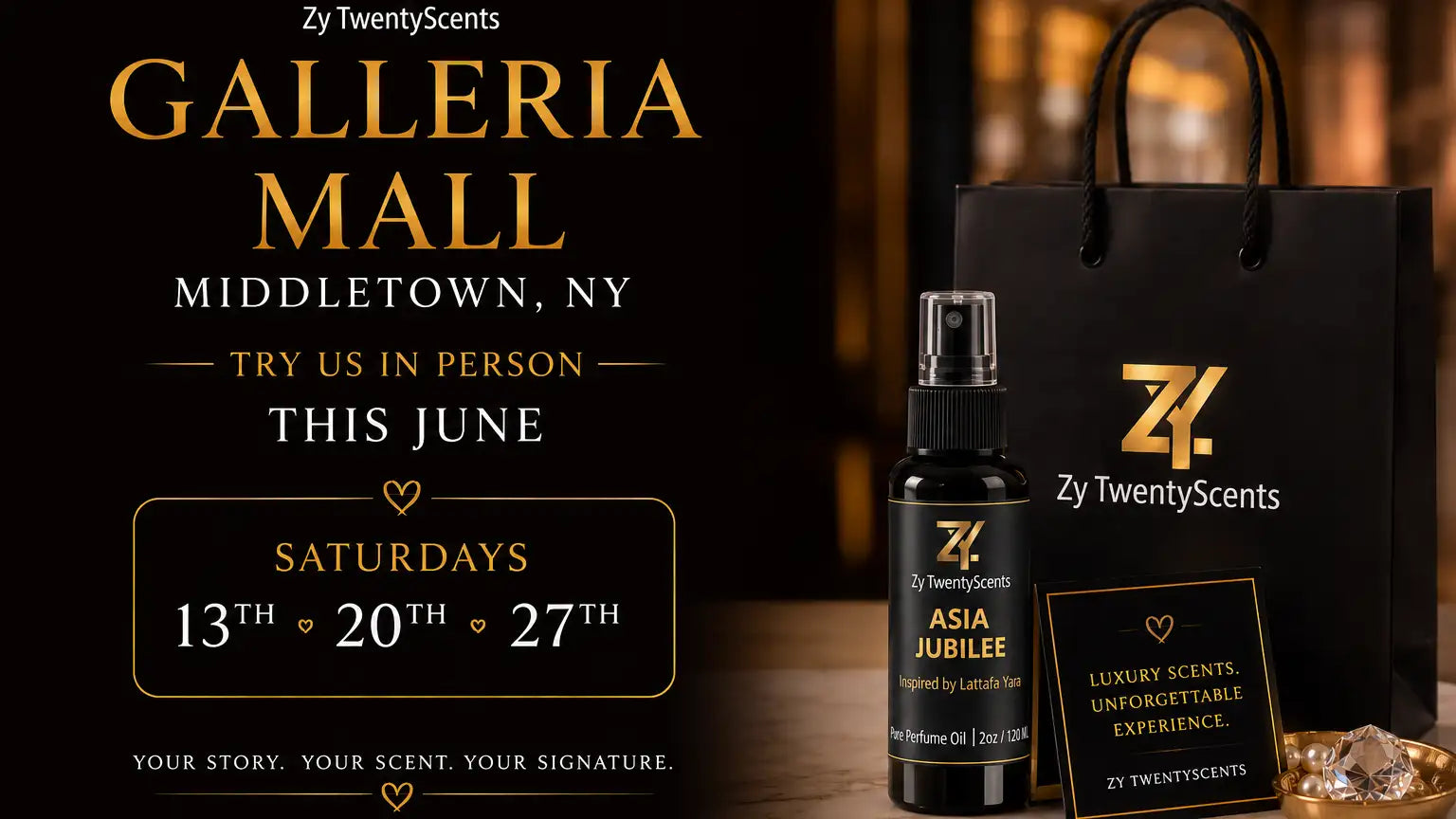 Black spray bottle with gold lettering and a clear nozzle, labeled ’asia jubilee’ by zy twentyscents